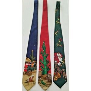 Saturday Evening Post Christmas Theme Necktie 100% Silk Pre-owned Lot of 3